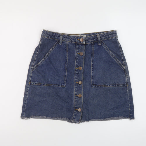 Denim & Co. Womens Blue Cotton Mini Skirt Size 12 Button