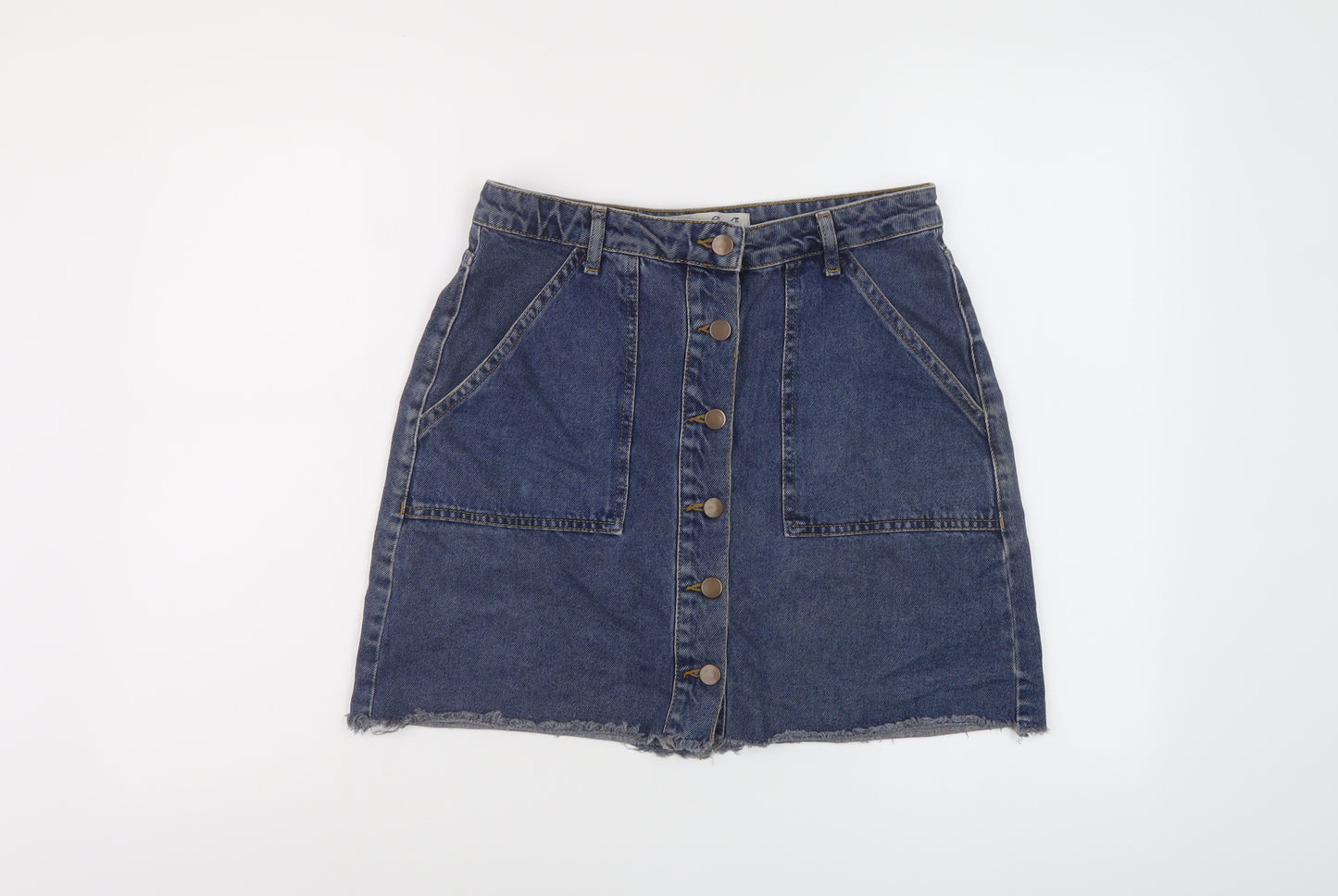 Denim & Co. Womens Blue Cotton Mini Skirt Size 12 Button