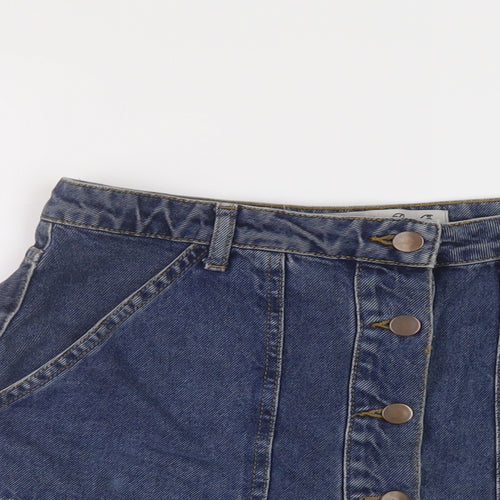 Denim & Co. Womens Blue Cotton Mini Skirt Size 12 Button