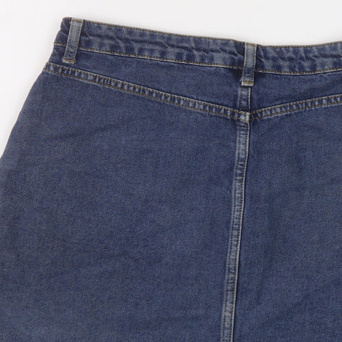 Denim & Co. Womens Blue Cotton Mini Skirt Size 12 Button