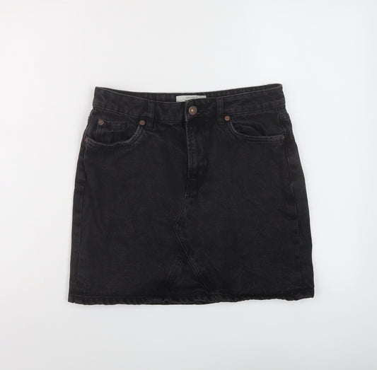 New Look Womens Black Cotton Mini Skirt Size 10 Button