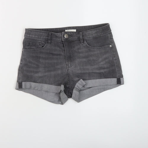 H&M Womens Grey Cotton Hot Pants Shorts Size 8 L3 in Regular Button