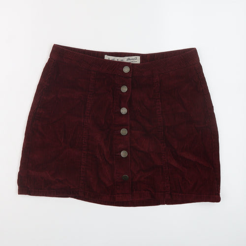 Denim & Co. Womens Red Cotton Mini Skirt Size 12 Button