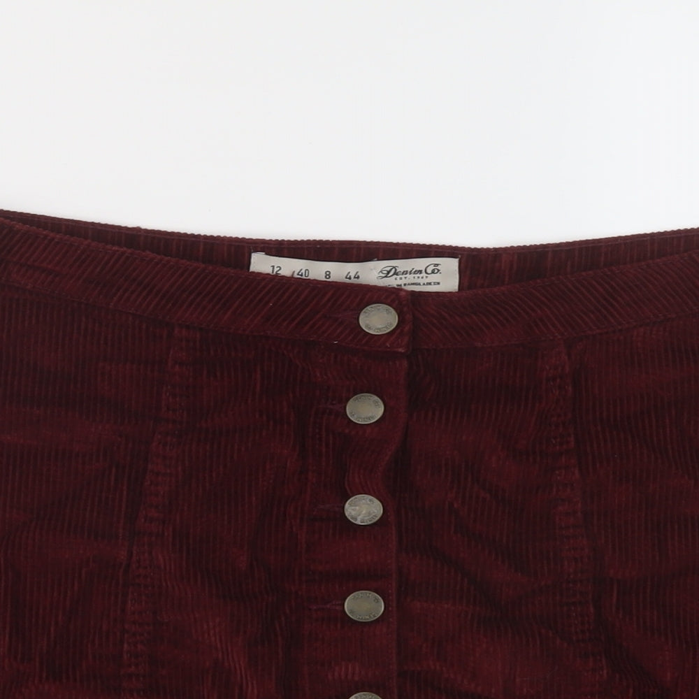 Denim & Co. Womens Red Cotton Mini Skirt Size 12 Button