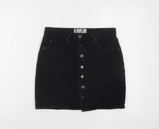 Boohoo Womens Black Cotton Mini Skirt Size 10 Button