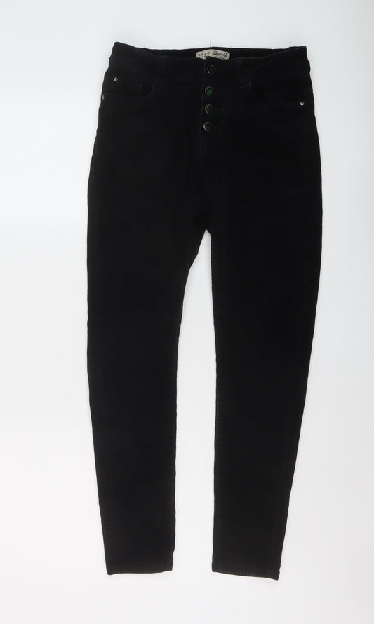 Denim & Co. Womens Black Cotton Trousers Size 10 L26 in Regular Button