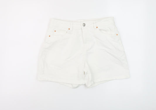 Marks and Spencer Womens White Cotton Mom Shorts Size 12 L6 in Regular Button