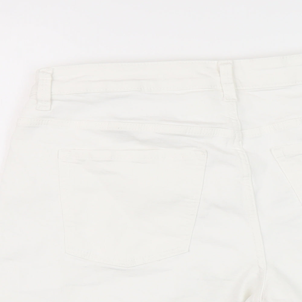 Marks and Spencer Womens White Cotton Mom Shorts Size 12 L6 in Regular Button