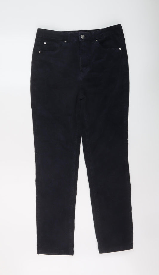 Marks and Spencer Womens Blue Cotton Trousers Size 12 L28 in Regular Button