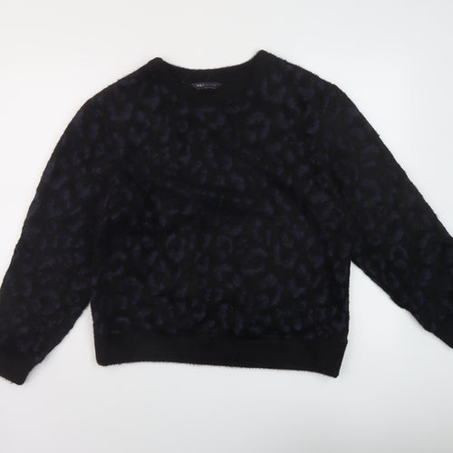 Marks and Spencer Womens Black Round Neck Animal Print Polyamide Pullover Jumper Size S