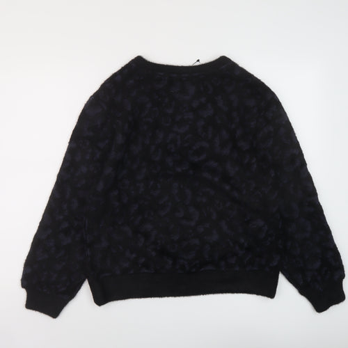 Marks and Spencer Womens Black Round Neck Animal Print Polyamide Pullover Jumper Size S