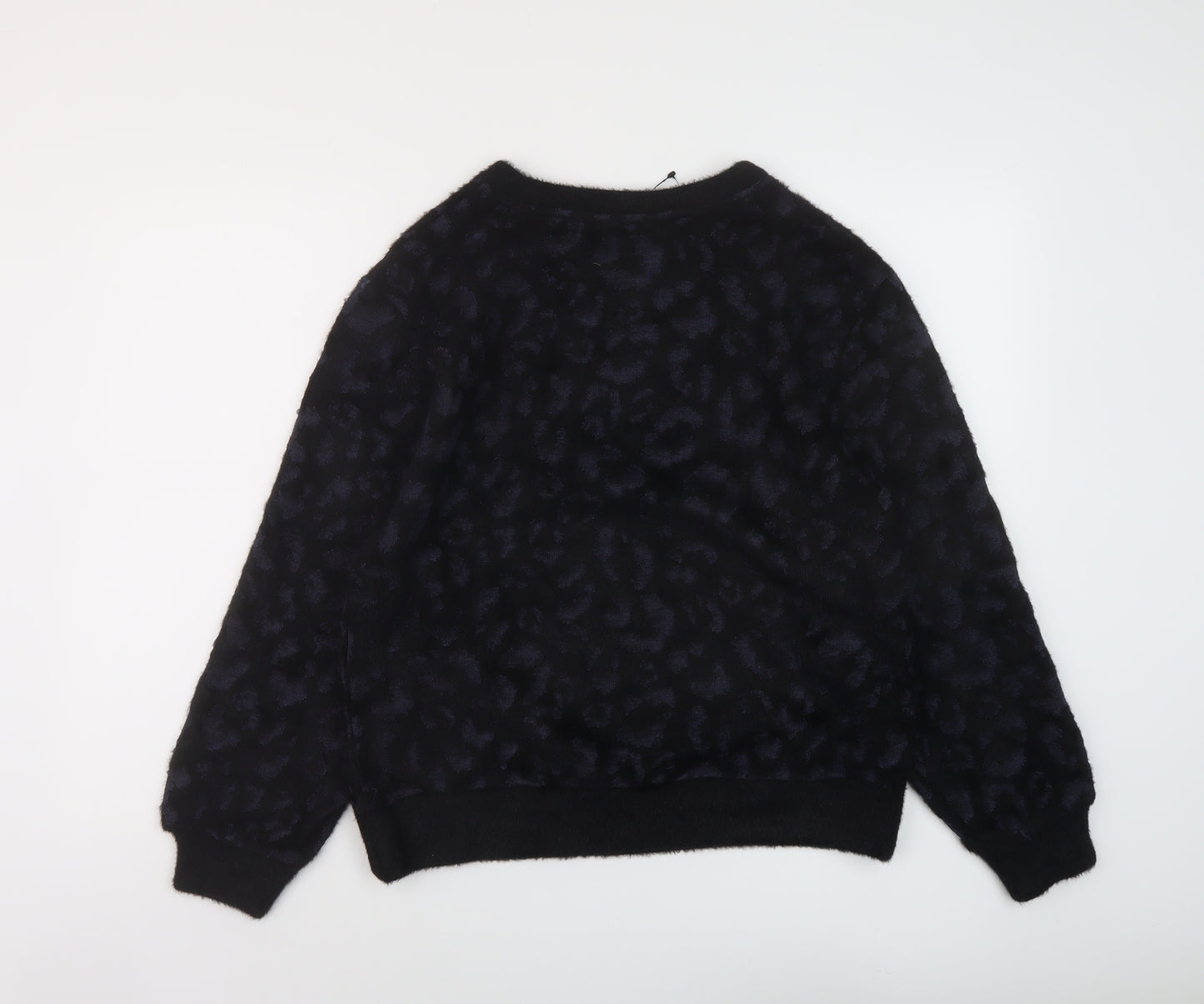 Marks and Spencer Womens Black Round Neck Animal Print Polyamide Pullover Jumper Size S