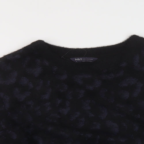 Marks and Spencer Womens Black Round Neck Animal Print Polyamide Pullover Jumper Size S