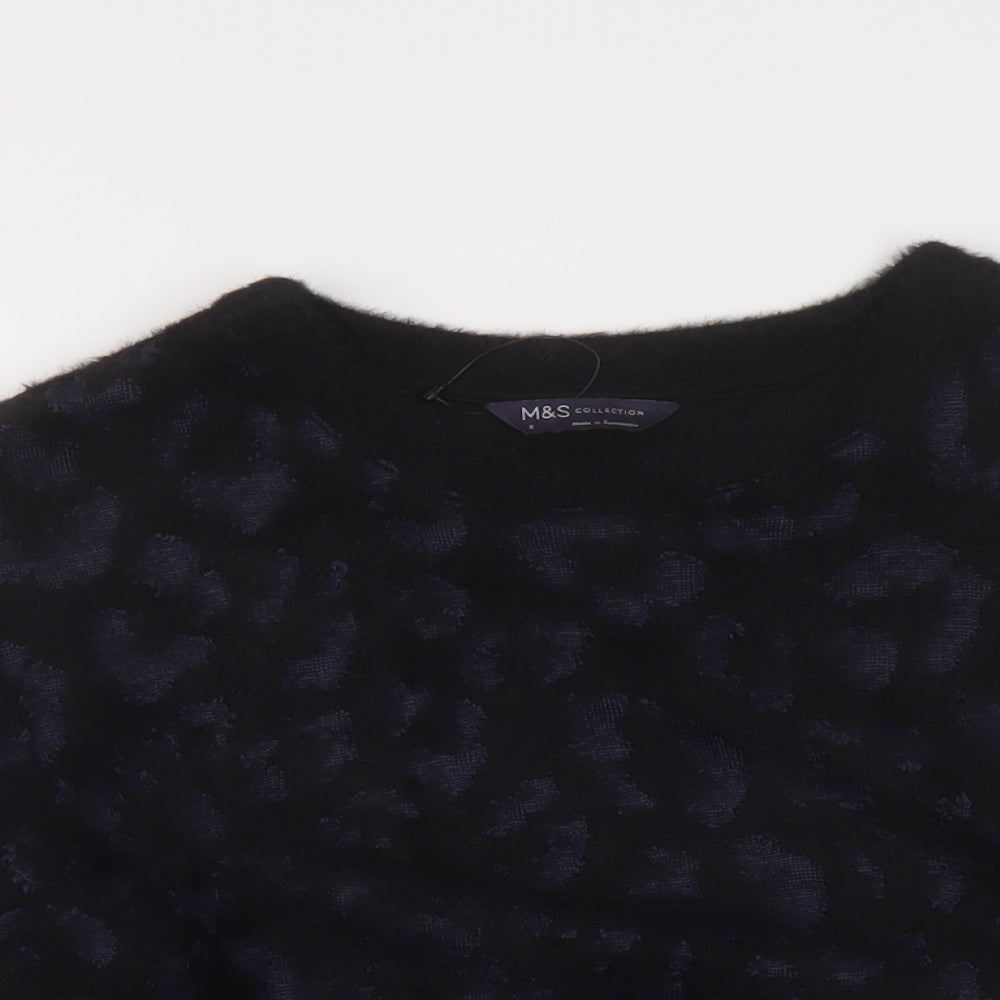 Marks and Spencer Womens Black Round Neck Animal Print Polyamide Pullover Jumper Size S