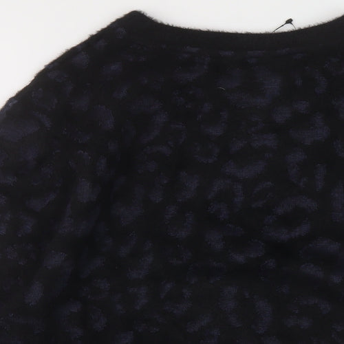 Marks and Spencer Womens Black Round Neck Animal Print Polyamide Pullover Jumper Size S