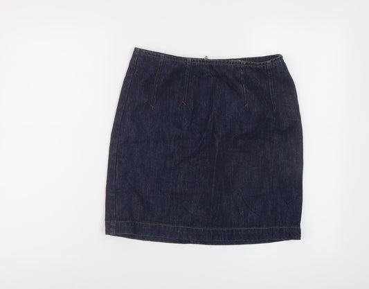 Warehouse Womens Blue Cotton Mini Skirt Size 10 Zip