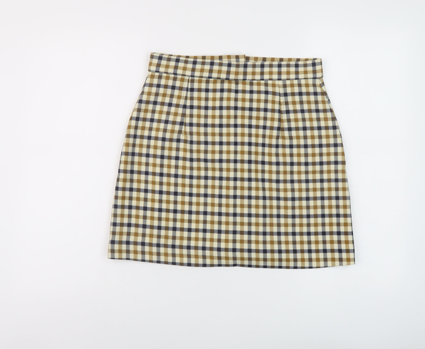 H&M Womens Beige Check Polyester Mini Skirt Size 12 Button