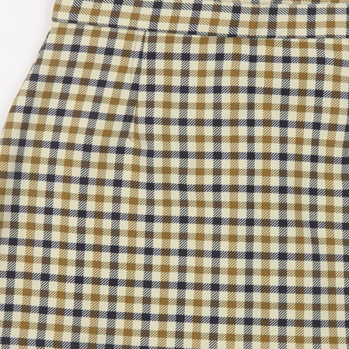 H&M Womens Beige Check Polyester Mini Skirt Size 12 Button