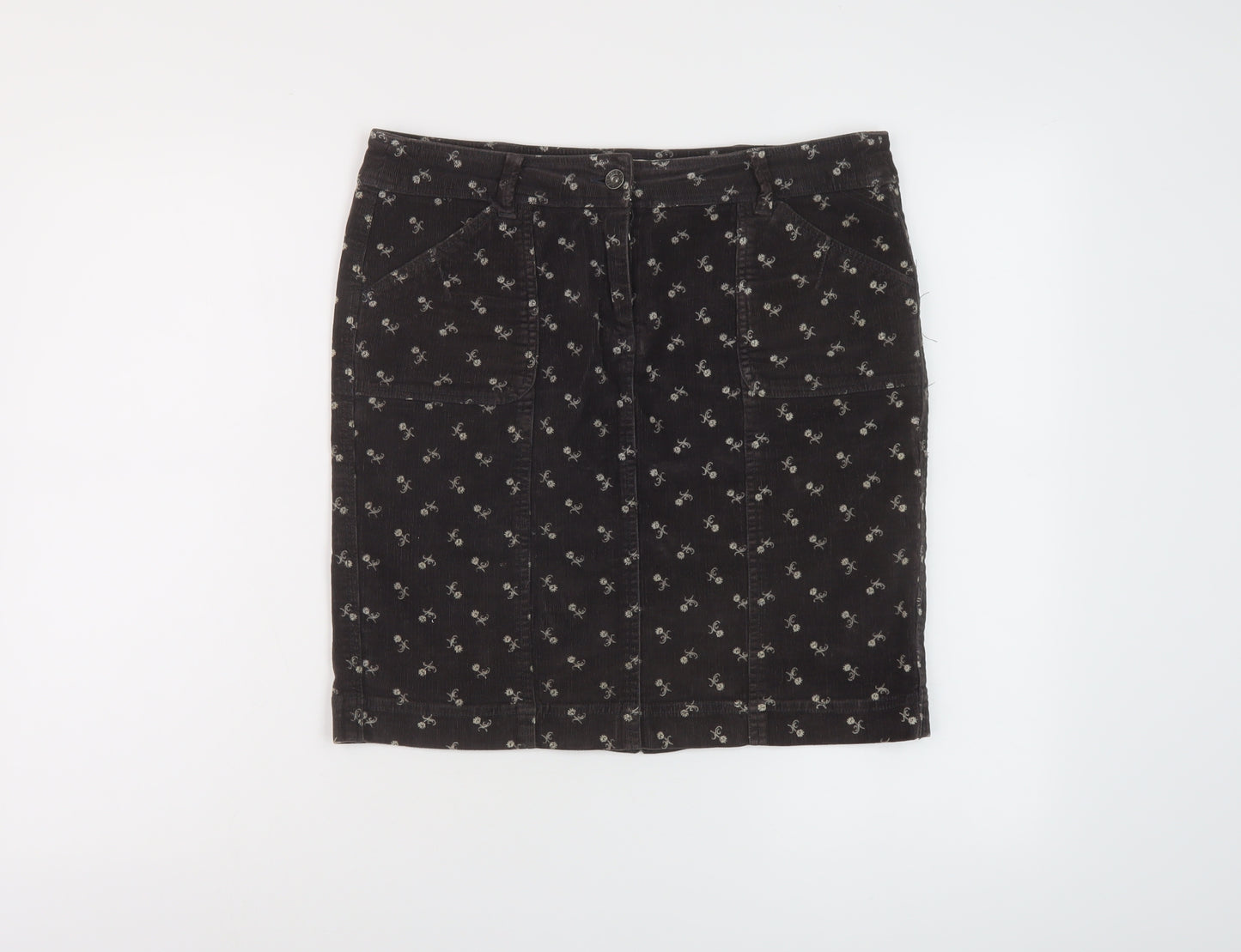 Fat Face Womens Brown Geometric Cotton Mini Skirt Size 12 Button