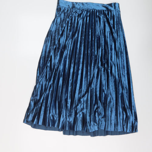 Marks and Spencer Womens Blue Polyester Pleated Skirt Size 10 Zip