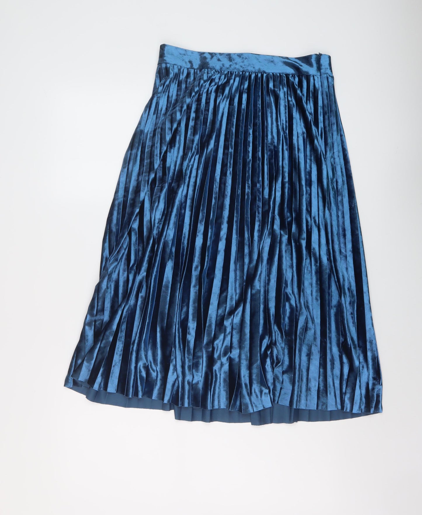 Marks and Spencer Womens Blue Polyester Pleated Skirt Size 10 Zip