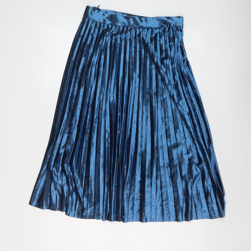 Marks and Spencer Womens Blue Polyester Pleated Skirt Size 10 Zip