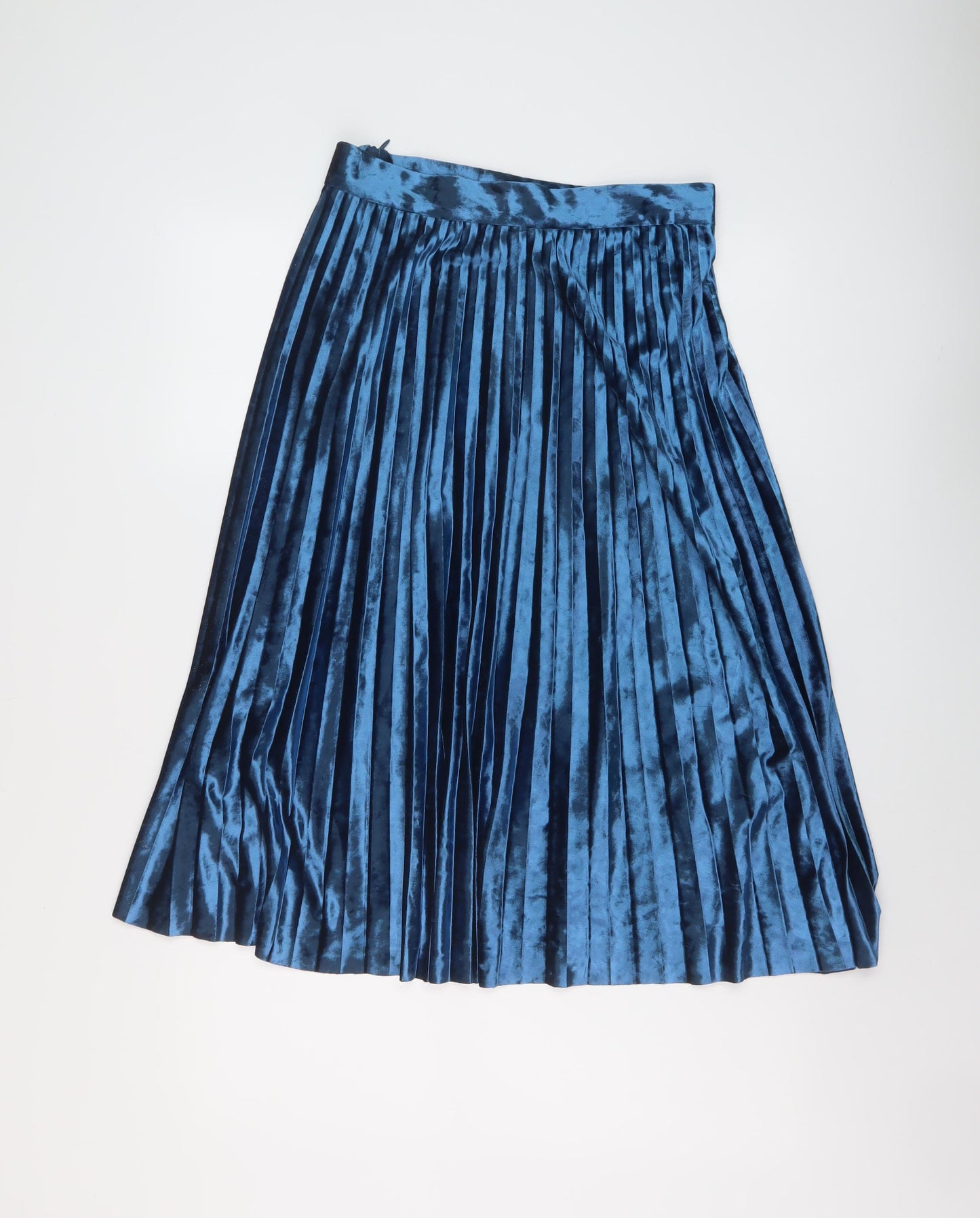 Marks and Spencer Womens Blue Polyester Pleated Skirt Size 10 Zip