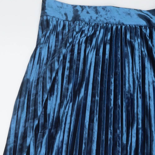 Marks and Spencer Womens Blue Polyester Pleated Skirt Size 10 Zip