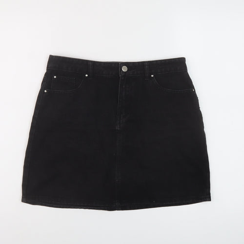 Denim & Co. Womens Black Cotton Mini Skirt Size 12 Button