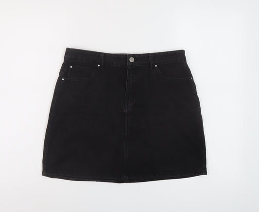 Denim & Co. Womens Black Cotton Mini Skirt Size 12 Button