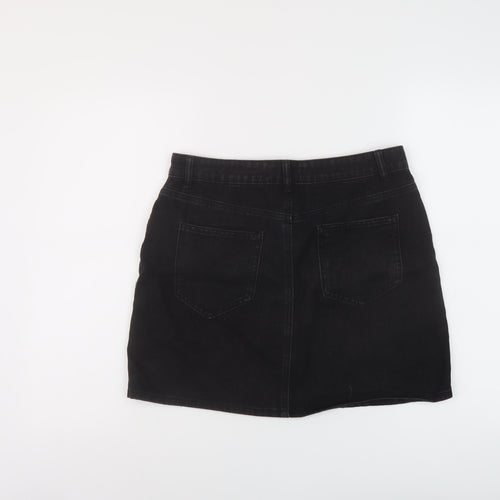 Denim & Co. Womens Black Cotton Mini Skirt Size 12 Button