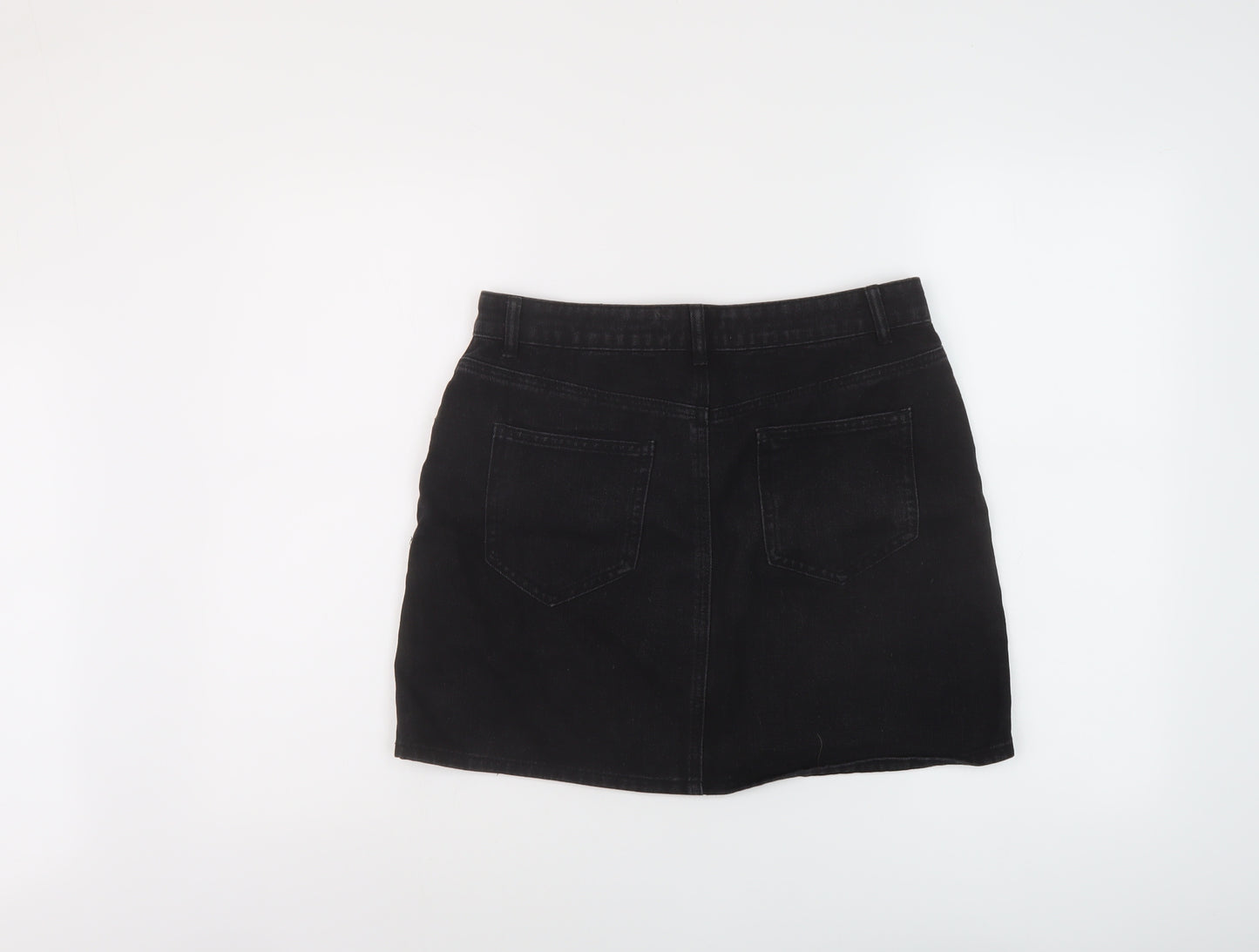 Denim & Co. Womens Black Cotton Mini Skirt Size 12 Button