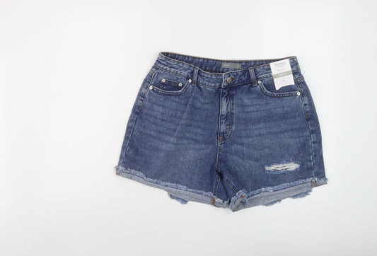 nUT,MEG Womens Blue Cotton Boyfriend Shorts Size 12 L4 in Regular Button