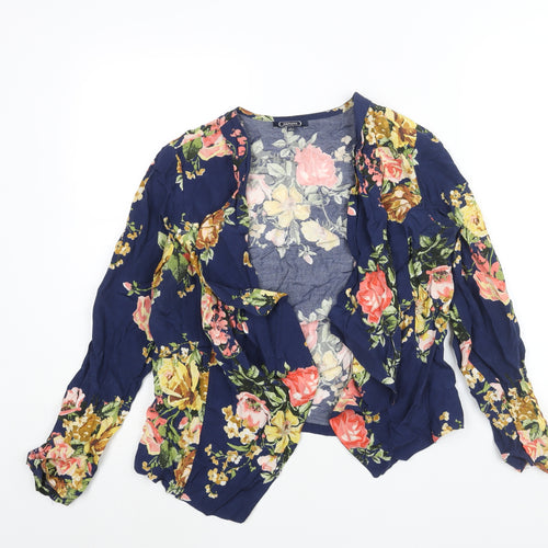 Amphora Womens Blue Floral Viscose Kimono Blouse Size 14 V-Neck - Waterfall Front