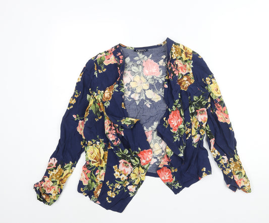 Amphora Womens Blue Floral Viscose Kimono Blouse Size 14 V-Neck - Waterfall Front