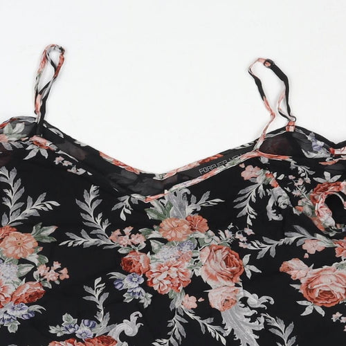 Forever New Womens Black Floral Viscose Basic Blouse Size 10 V-Neck - Cold Shoulder Frill