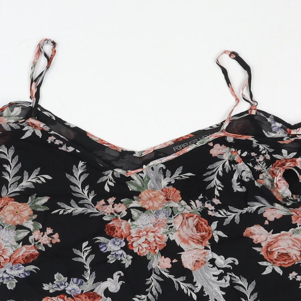 Forever New Womens Black Floral Viscose Basic Blouse Size 10 V-Neck - Cold Shoulder Frill