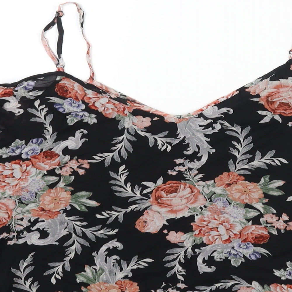 Forever New Womens Black Floral Viscose Basic Blouse Size 10 V-Neck - Cold Shoulder Frill