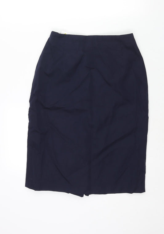 St Michael Womens Blue Polyester Straight & Pencil Skirt Size 12 Zip - Closed Vent