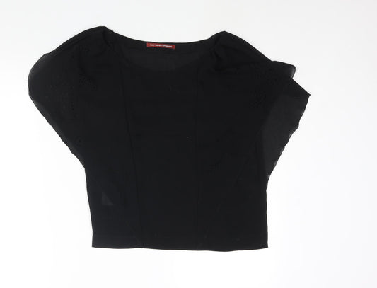 Comptoir des Cotonniers Womens Black Polyester Basic Blouse Size 10 Round Neck - Cut Out Frill