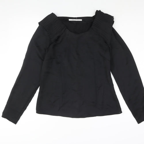 Part Two Womens Black Polyester Basic Blouse Size 12 Round Neck - Pleat Frill