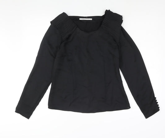 Part Two Womens Black Polyester Basic Blouse Size 12 Round Neck - Pleat Frill