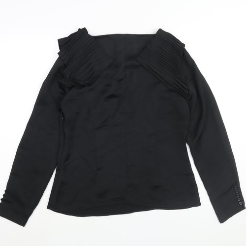 Part Two Womens Black Polyester Basic Blouse Size 12 Round Neck - Pleat Frill