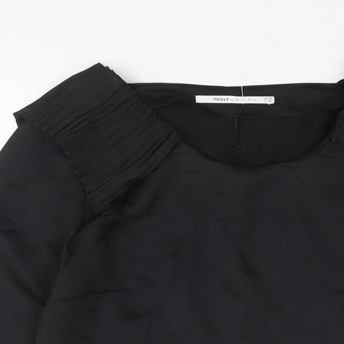 Part Two Womens Black Polyester Basic Blouse Size 12 Round Neck - Pleat Frill