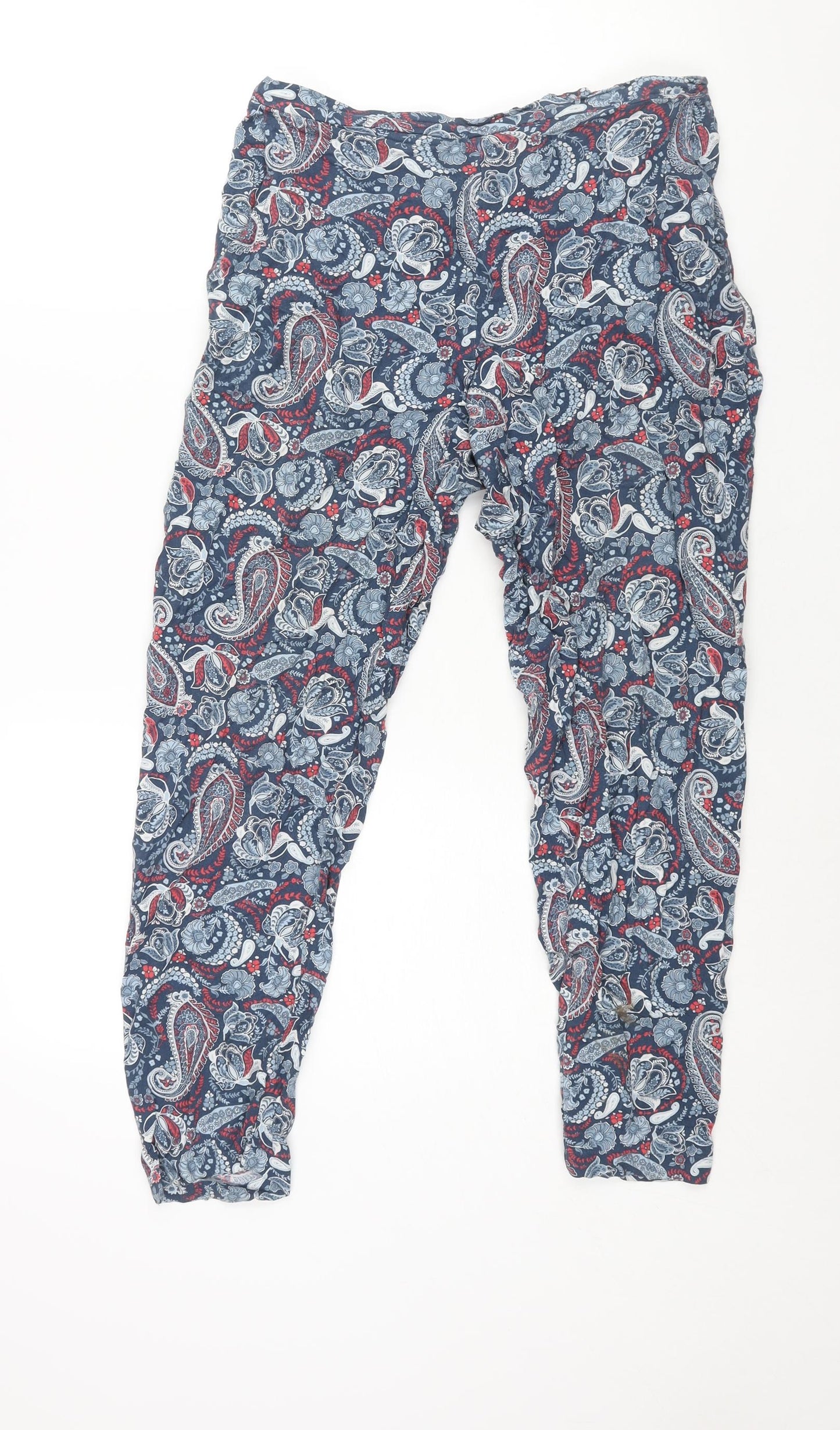 NEXT Womens Blue Paisley Viscose Harem Trousers Size 10 L28 in Regular - Elasticated Waist