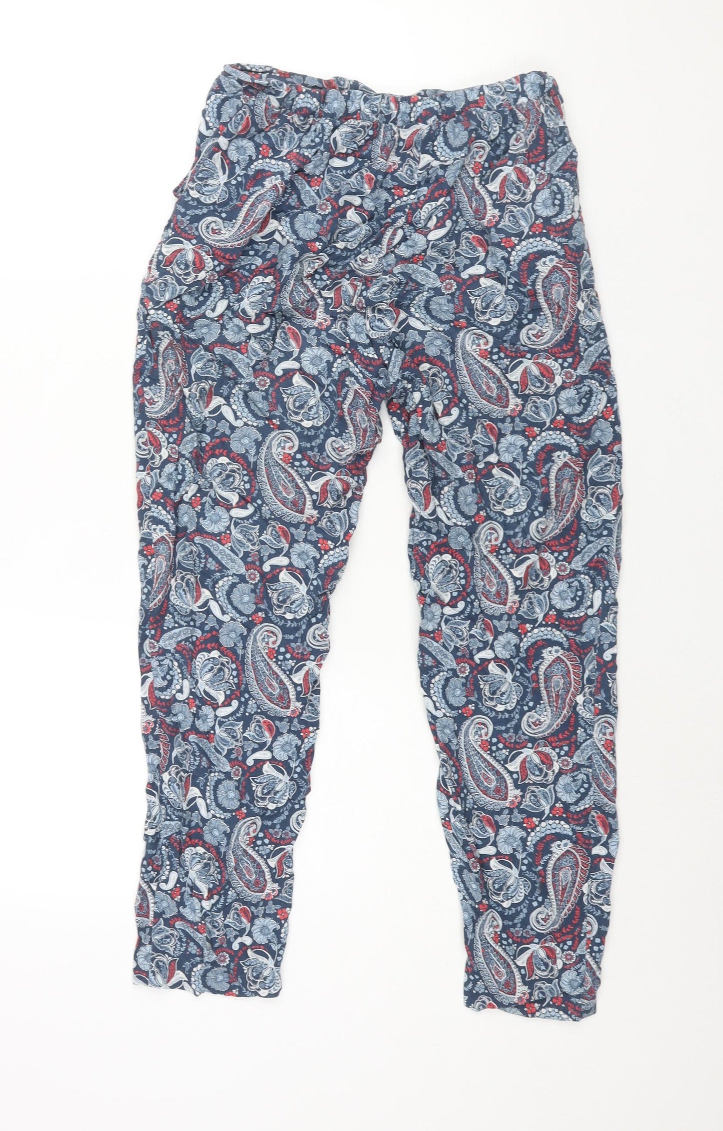 NEXT Womens Blue Paisley Viscose Harem Trousers Size 10 L28 in Regular - Elasticated Waist