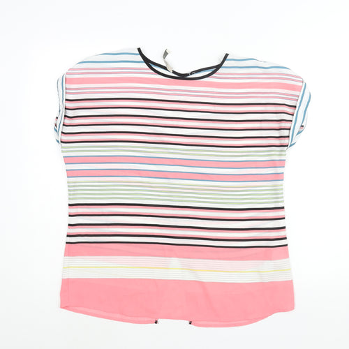 Oasis Womens Multicoloured Striped Polyester Basic Blouse Size 10 Round Neck - Back Slit