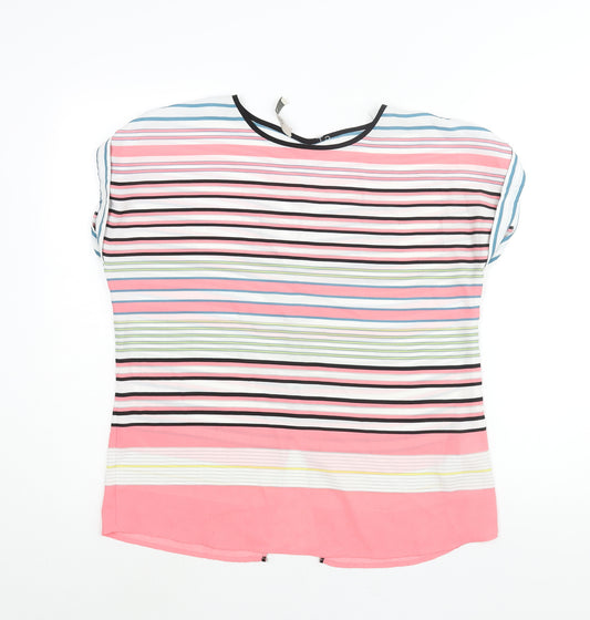 Oasis Womens Multicoloured Striped Polyester Basic Blouse Size 10 Round Neck - Back Slit