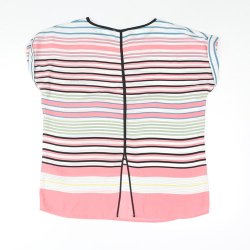 Oasis Womens Multicoloured Striped Polyester Basic Blouse Size 10 Round Neck - Back Slit