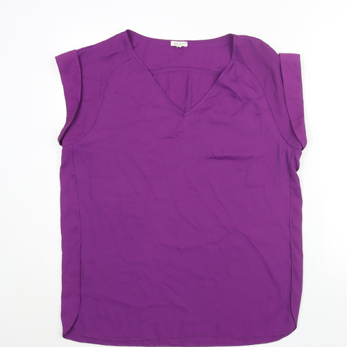 River Island Womens Purple Polyester Basic Blouse Size 14 V-Neck